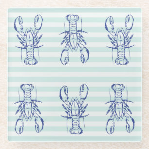 Blue Lobsters Glass Coaster