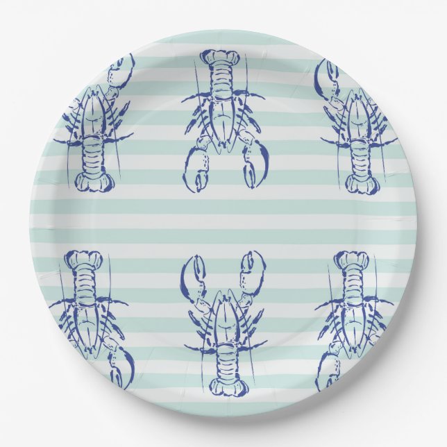 Blue Lobsters Paper Plate (Front)