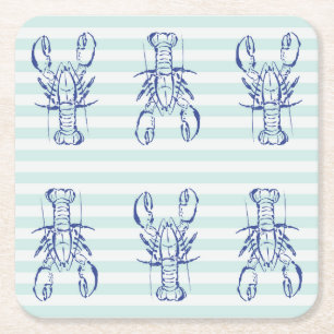Blue Lobsters Square Paper Coaster