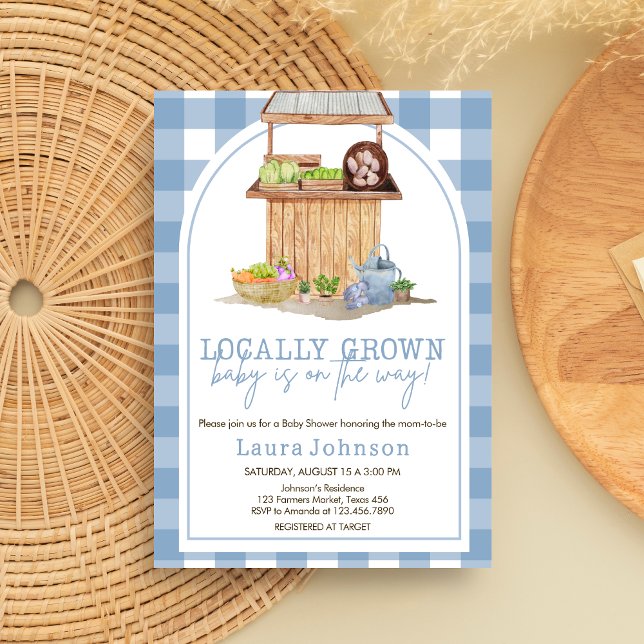 Blue Locally Grown Baby Shower Invitation (Blue Locally Grown Farmers Market Baby Shower Invitation )