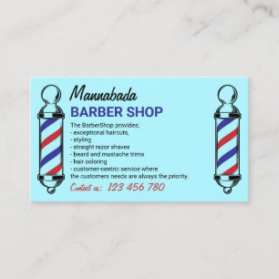 Blue Logo Barber Pole Business Card