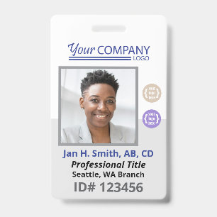 Blue Logo Employee Photo ID Entry Card, Bar Code Badge
