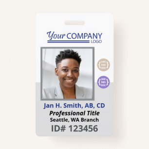 Blue Logo Employee Photo ID Entry Card, Bar Code ID Badge