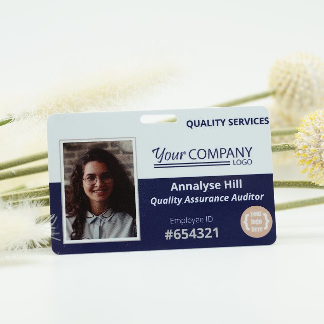 Blue Logo Entry Employee Photo ID ID Badge (Blue and white logo entry employee photo ID identification badge)