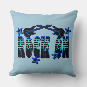 Blue Logo Rock On Guitars & Stars Throw Pillow