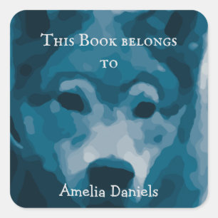 Blue Lone Wolf This Book Belongs To Square Sticker