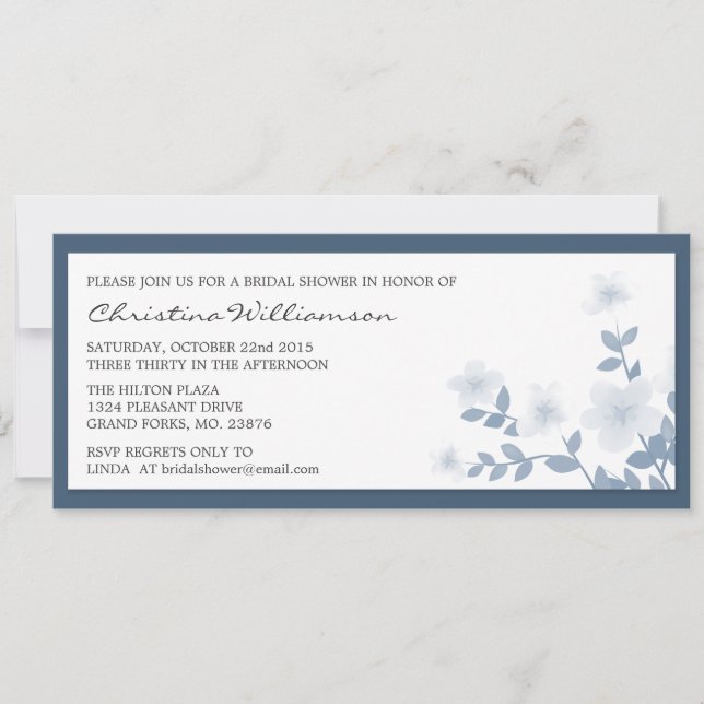 Blue Long Floral Bridal Shower Invitations (Front)