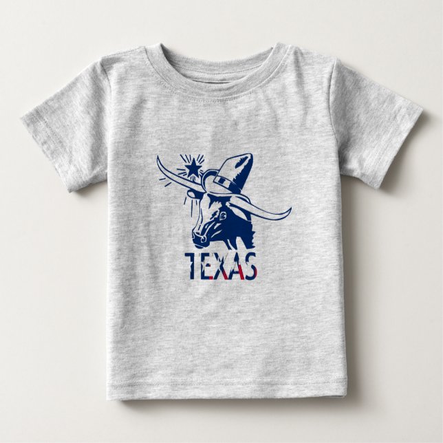 Blue Longhorn Steer with Cowboy Hat and Letters Baby T-Shirt (Front)