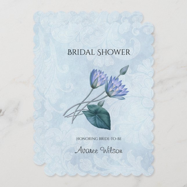  Blue Lotus Bridal  Shower  Invitation (Front/Back)