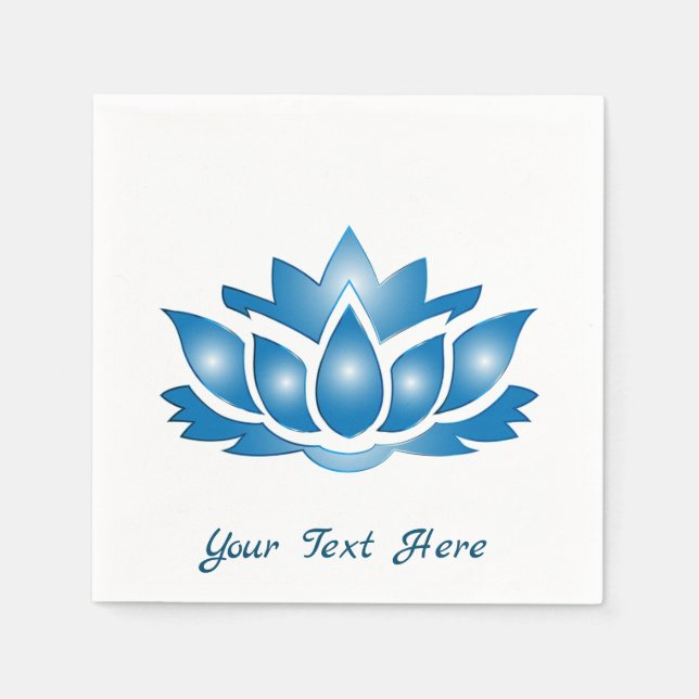 Blue Lotus Design with Personalised Text Napkin (Front)
