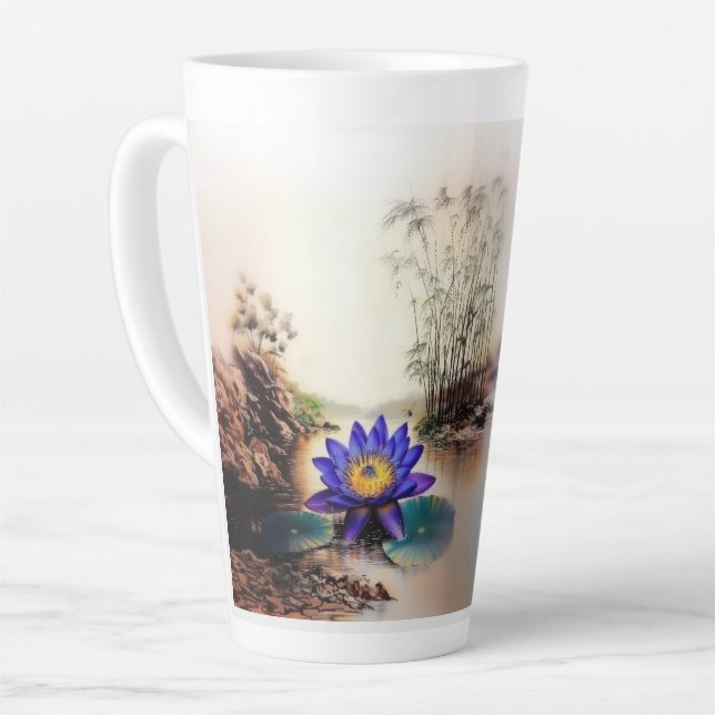 Blue Lotus Emerging from Muddy Waters (Vietnamese) Latte Mug (Left Angle)