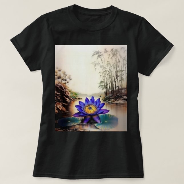Blue Lotus Emerging from Muddy Waters (Vietnamese) T-Shirt (Design Front)