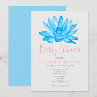 blue lotus flower baby Shower Invitation stylish