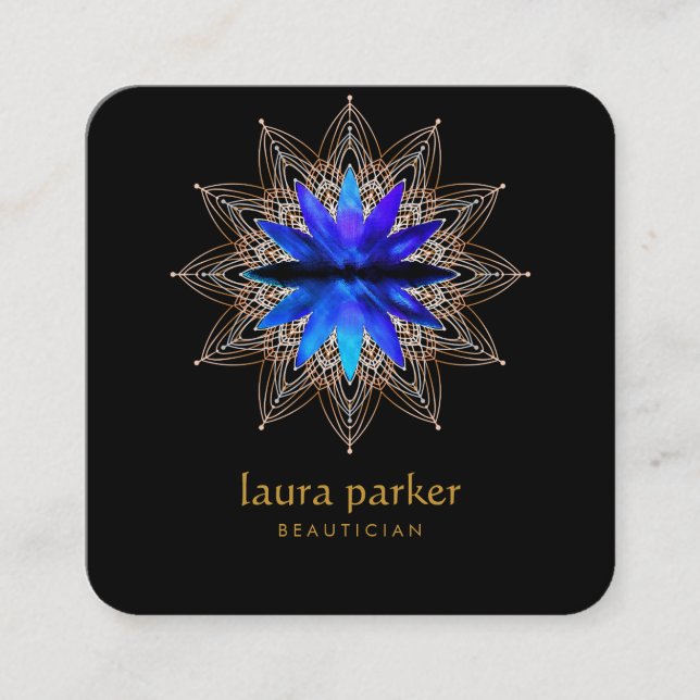 Blue Lotus Flower Healing Therapy Yoga Holistic    Square Business Card (Front)