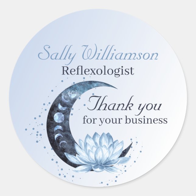 Blue Lotus Flower Moon Business Appreciation Classic Round Sticker (Front)