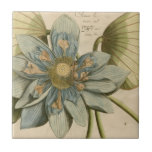 Blue Lotus Flower on Tan Background with Writing Ceramic Tile<br><div class="desc">A beautiful blue lotus flower in full bloom is the focus of this piece. The yellow centre is almost hypnotising in its glory. Add a little elegance to your home with this print!</div>