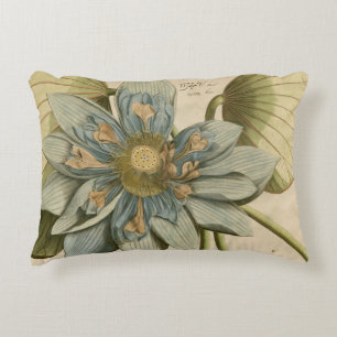 Blue Lotus Flower on Tan Background with Writing Decorative Cushion