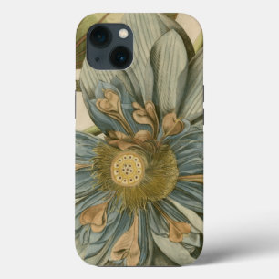 Blue Lotus Flower on Tan Background with Writing iPhone Case