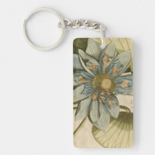 Blue Lotus Flower on Tan Background with Writing Key Ring