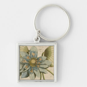 Blue Lotus Flower on Tan Background with Writing Key Ring