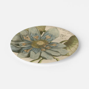 Blue Lotus Flower on Tan Background with Writing Paper Plate