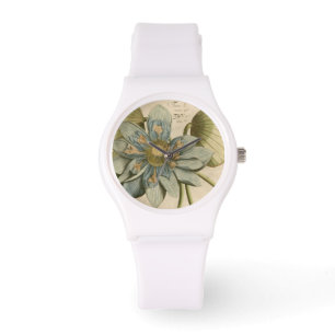 Blue Lotus Flower on Tan Background with Writing Watch