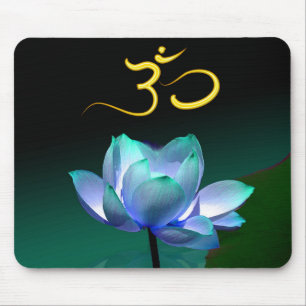 Blue Lotus in full bloom with Om, mousepad