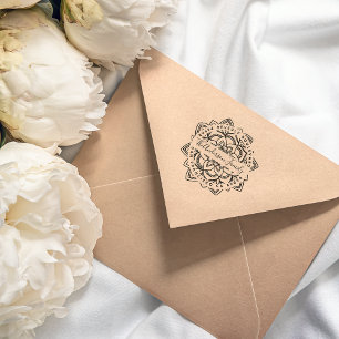 Blue Lotus Mandala Family Name Return Address Self-inking Stamp