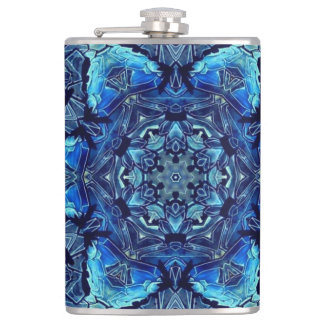 Blue Lotus Mirror Mandala Art - Flask