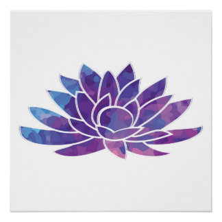 Blue Lotus Purple Lotus Design Flower Art Poster