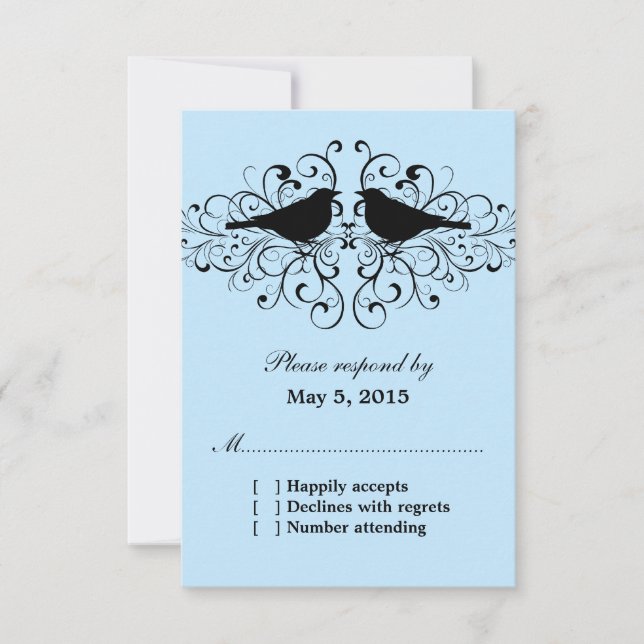 Blue Love Bird Swirls Response Card (Front)