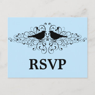 Blue Love Bird Swirls RSVP Postcard
