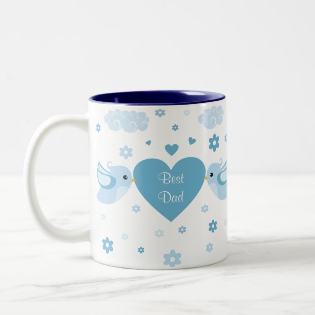Blue Love Birds Heart Baby Two-Tone Coffee Mug (Left)