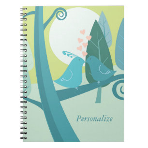 Blue Love Birds in Tree Notebook