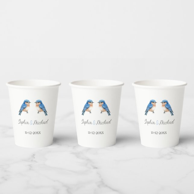 Blue Love Birds Wedding Paper Cups (Multi)