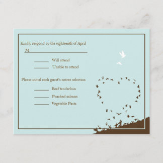 Blue love birds wedding RSVP Card
