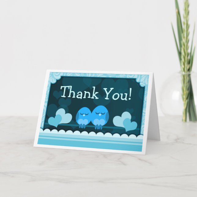 Blue Love Birds Wedding Thank You Card (Front)