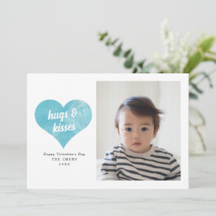 Blue Love Heart Modern Valentine's Day Photo Holiday Card