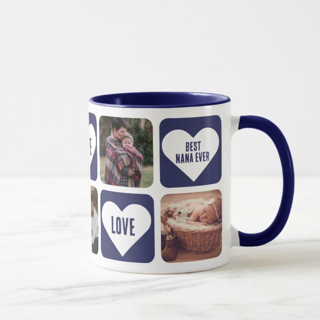 Blue Love Heart Photo Best Nana Ever Mug (Right)