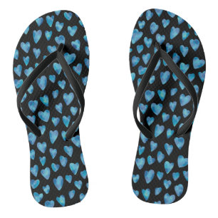 Blue Love Heart Watercolor Thongs