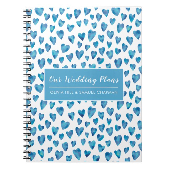 Blue Love Heart Wedding Plans Notebook (Front)