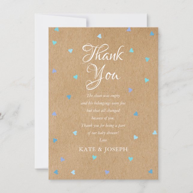 Blue Love Hearts Baby Shower Thank You Poem Card (Front)