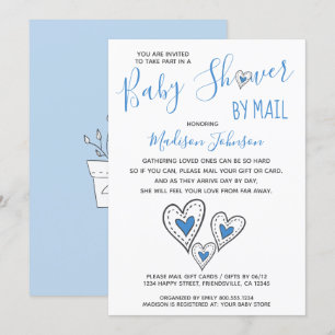 Blue Love Hearts Boy Baby Shower By Mail Invitation