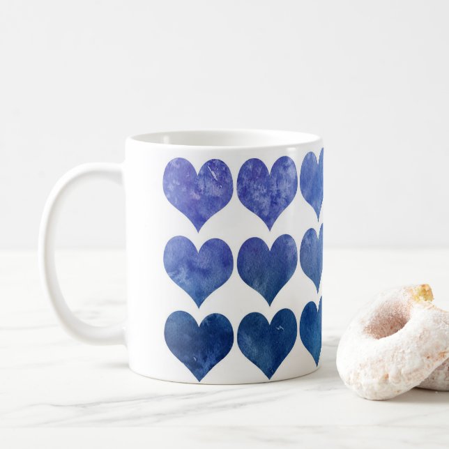 Blue Love Hearts Coffee Mug (With Donut)