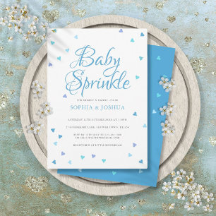 Blue Love Hearts Couples Baby Boy Sprinkle Shower Invitation