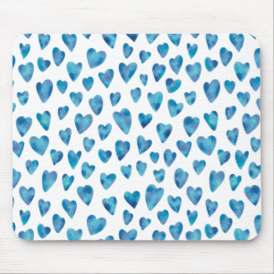 Blue love hearts pattern mouse pad