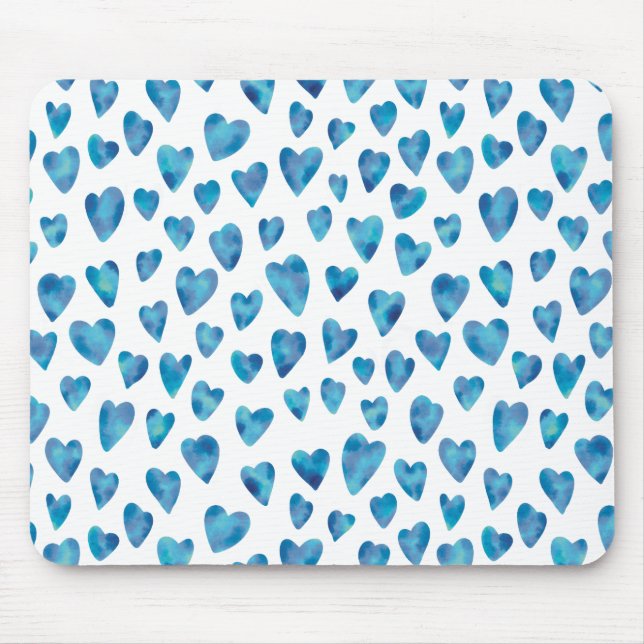 Blue love hearts pattern mouse pad (Front)
