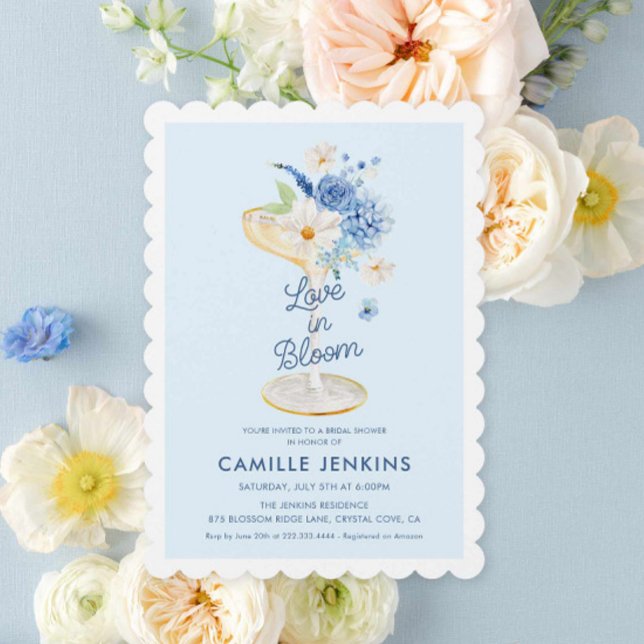 Blue Love in Bloom Floral Bridal Invitation (Blue Floral Love in Bloom Bridal Shower invitation)