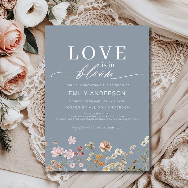 Blue Love is in Bloom Wildflower Bridal Shower Invitation (Creator Uploaded)