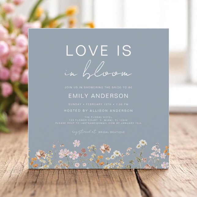 Blue Love is in Bloom Wildflower Bridal Shower Invitation (Creator Uploaded)
